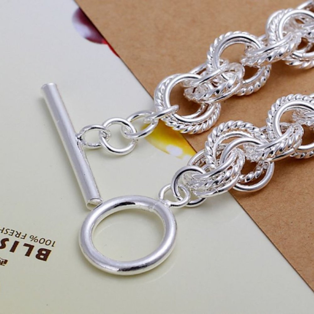 925 Sterling Silver Chain Link Toggle Bracelet_5